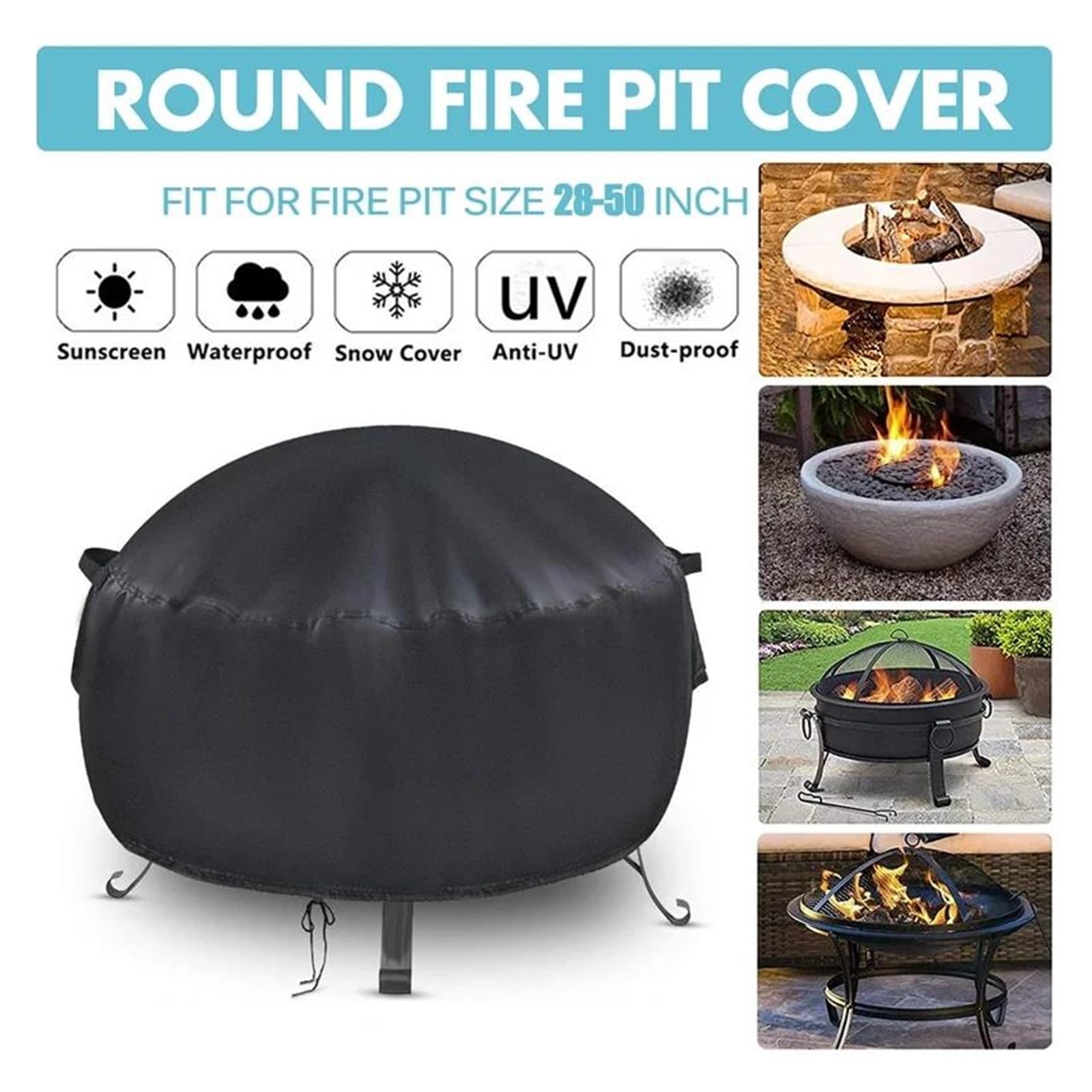 Copertura per barbecue rotonda, copertura per barbecue impermeabile anti-UV con borsa portaoggetti, 77x58 cm