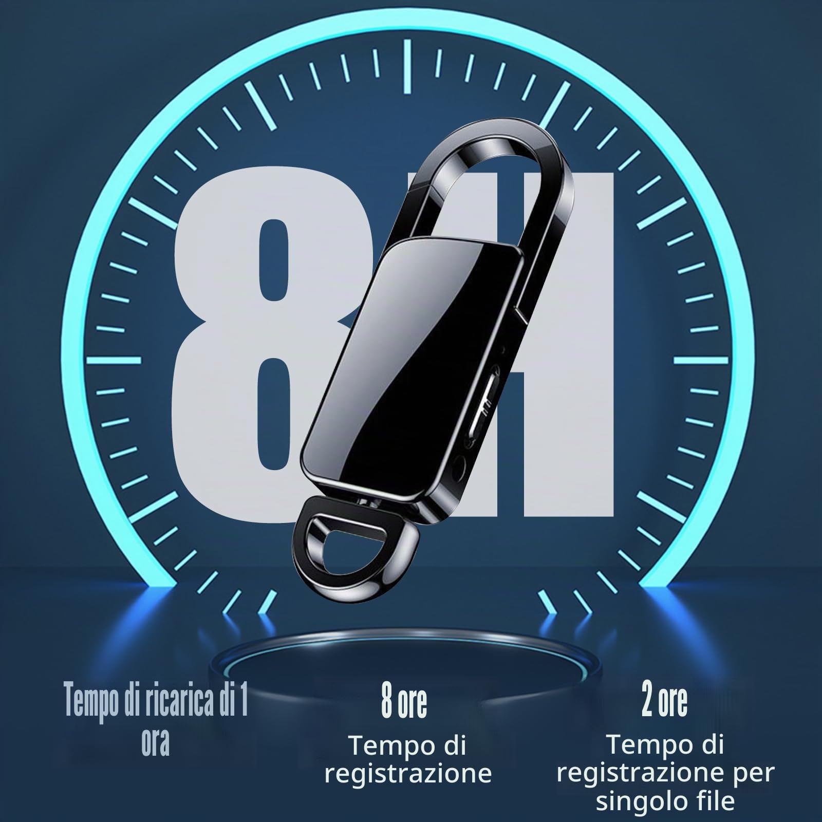 Portachiavi con Registratore Vocale da 128 GB con Riproduzione, Registratore Vocale Attivato con Tripla Riduzione del Rumore, Memoria Audio 1500H e Durata Della Batteria di 8 ore per Riunioni