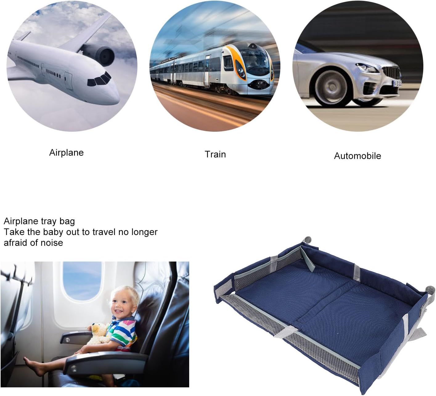 Kids Travel Tray Table Cover, Kids Airplane Tray Cover, Airplane Essentials for Toddlers, for Plane Train, Table Organizer for Snacks, Toys, Must Haves (Dark Blue)
