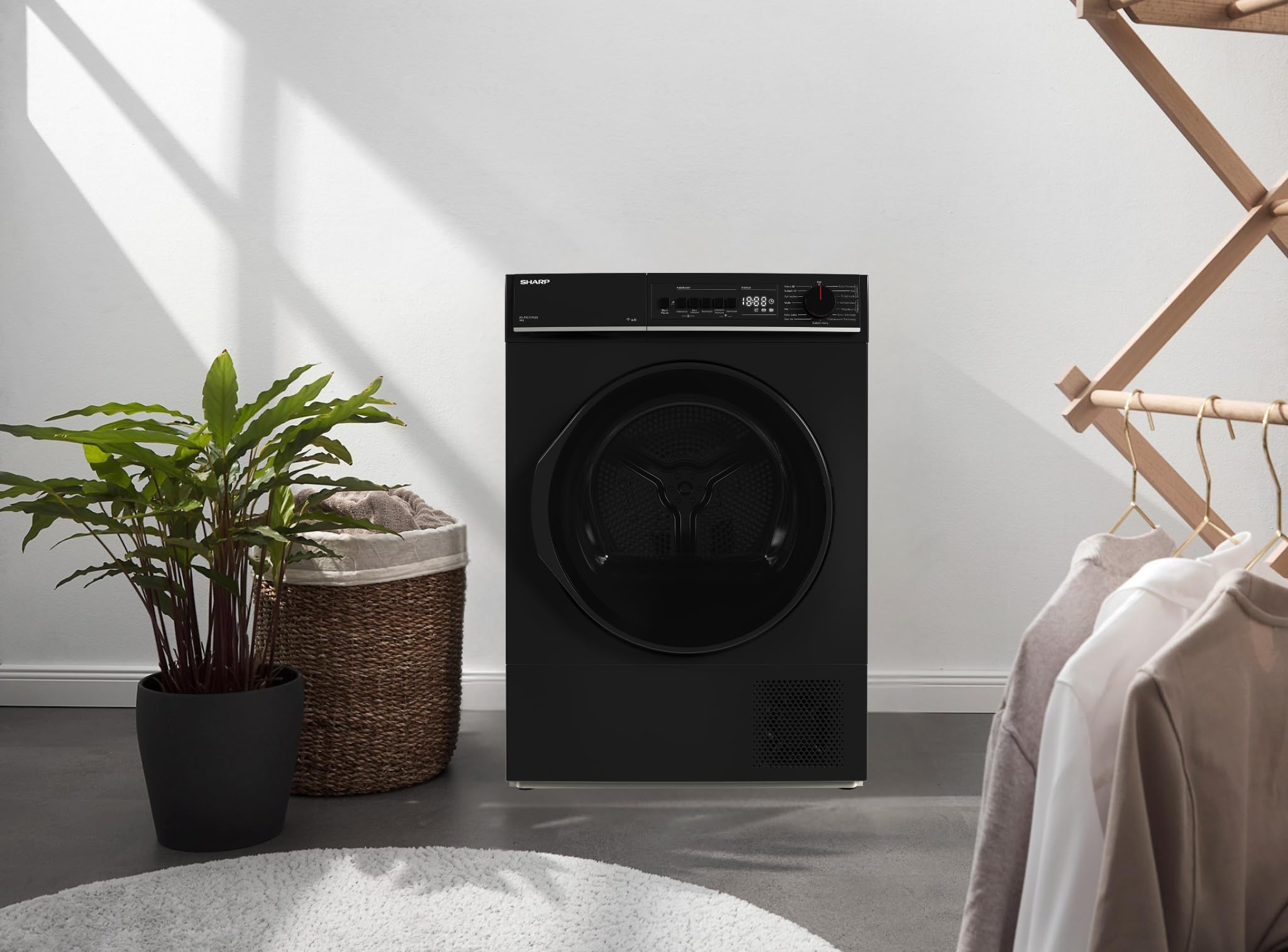 Sharp KD-PRO9S7GBB-DE Wäschetrockner 9kg B WiFi 15 Trockenprogramme Schwarz