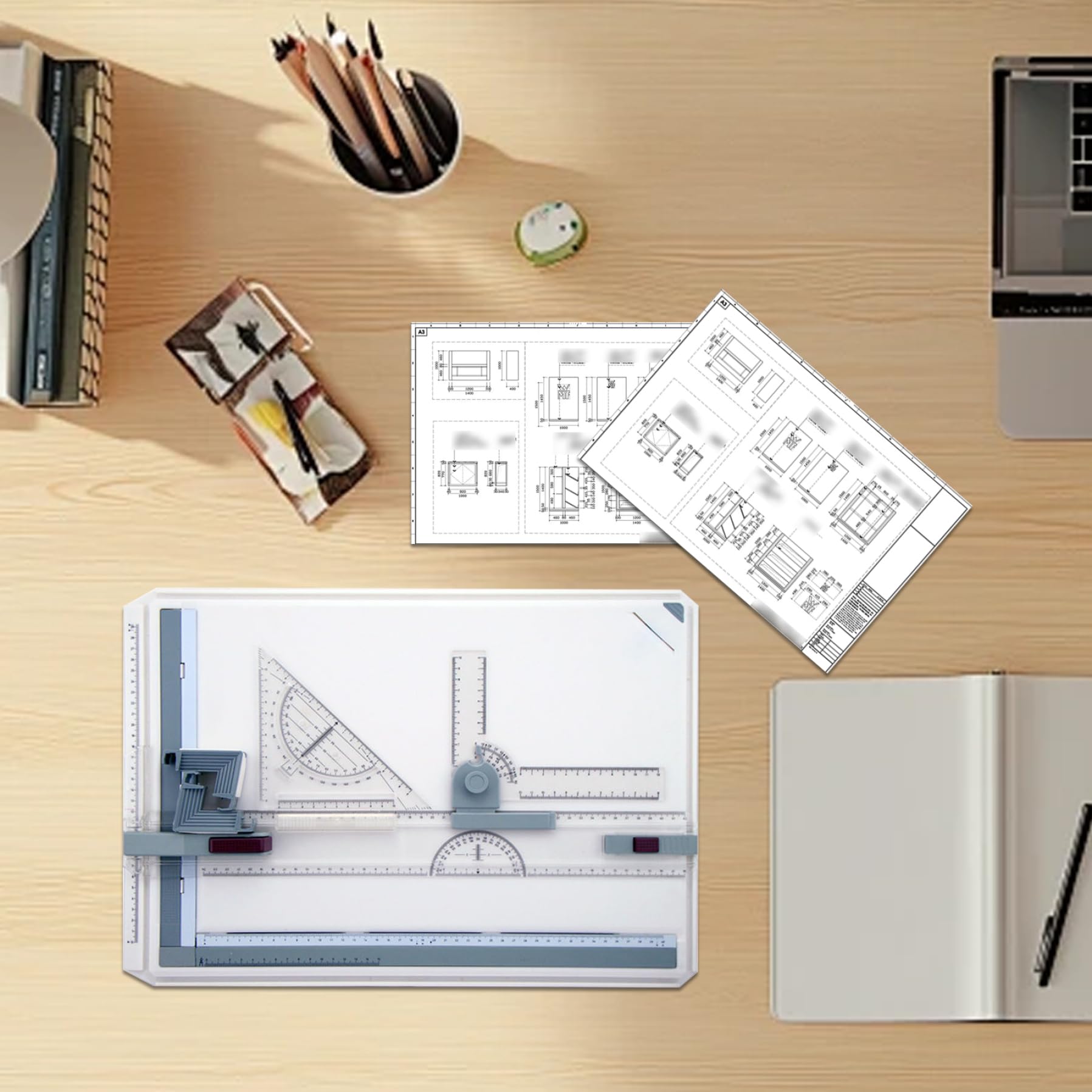 Tavolo da Disegno, Tavolo da Disegno A3 con Angolo Regolabile e Accessori per Movimento Parallelo, da per Studenti, Ingegneri, artisti e architetti