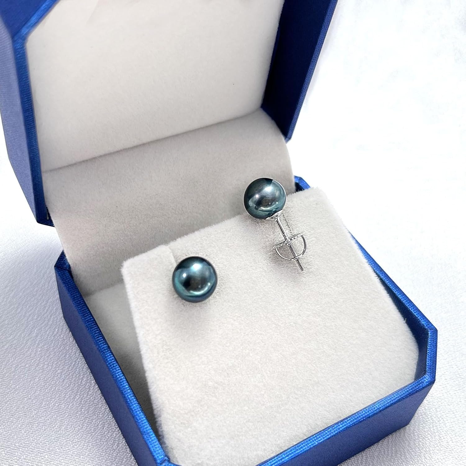 Black Pearl Stud Earrings, Akoya Cultured Pearl in 925 Sterling Silver, Hypoallergenic & Security Screw Backing, Jewelry Gifts for Women, 8-8.5mm