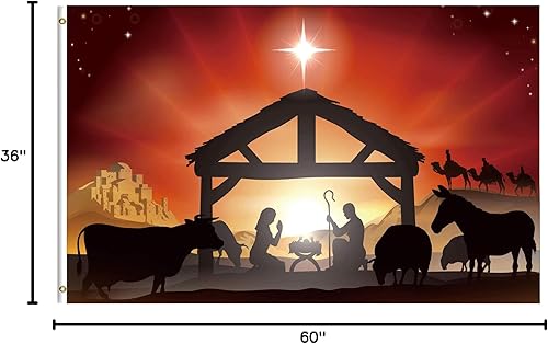 Miniatura 4 de Bandera tradicional de escena navideña de invierno de 3 x 5 pies, poliéster con doble costura con ojales de latón, bandera de 3 x 5 pies para