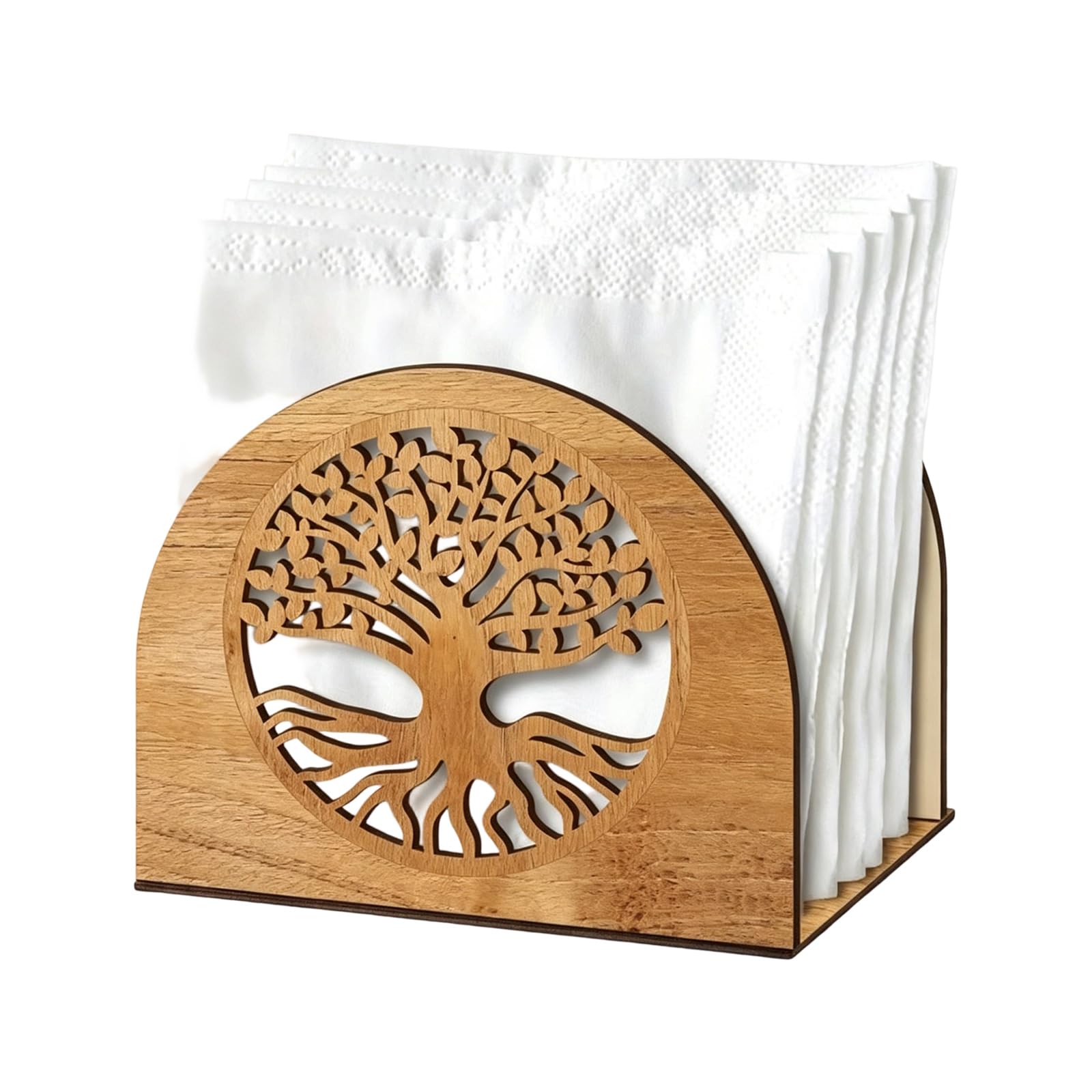 Mekalero Bucolic Themed Napkin Storage Holder Natural Wood Restaurant Tissue Container Hollow Carved Tissue Holder for Stylish Home Decor Hollow Carved