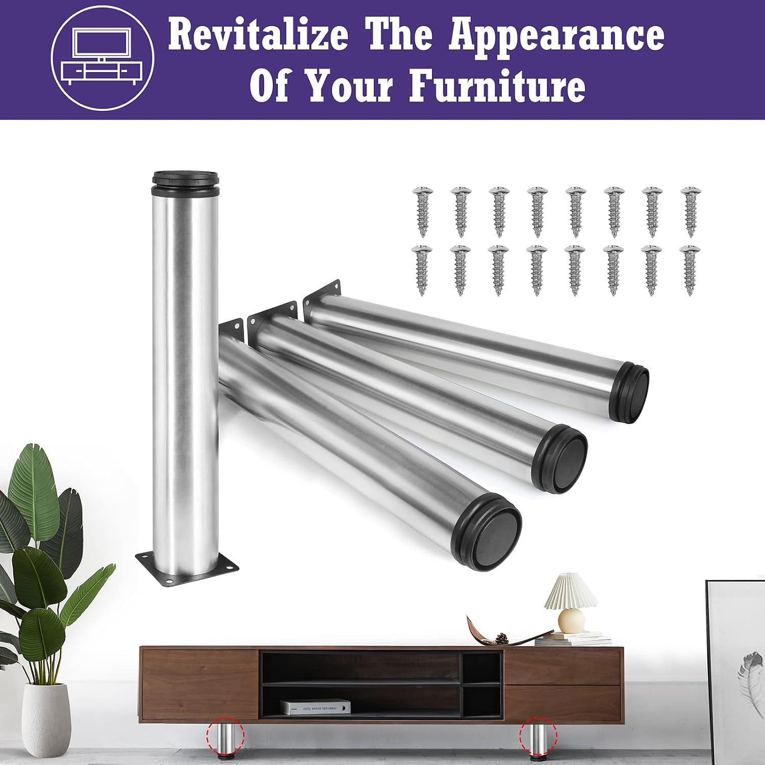 14 inch metal furniture legs stainless steel adjustable legs silver metal legs round cabinet legs for coffee table cabinet desk sofa shelves, pack of 4 silver 14" 4