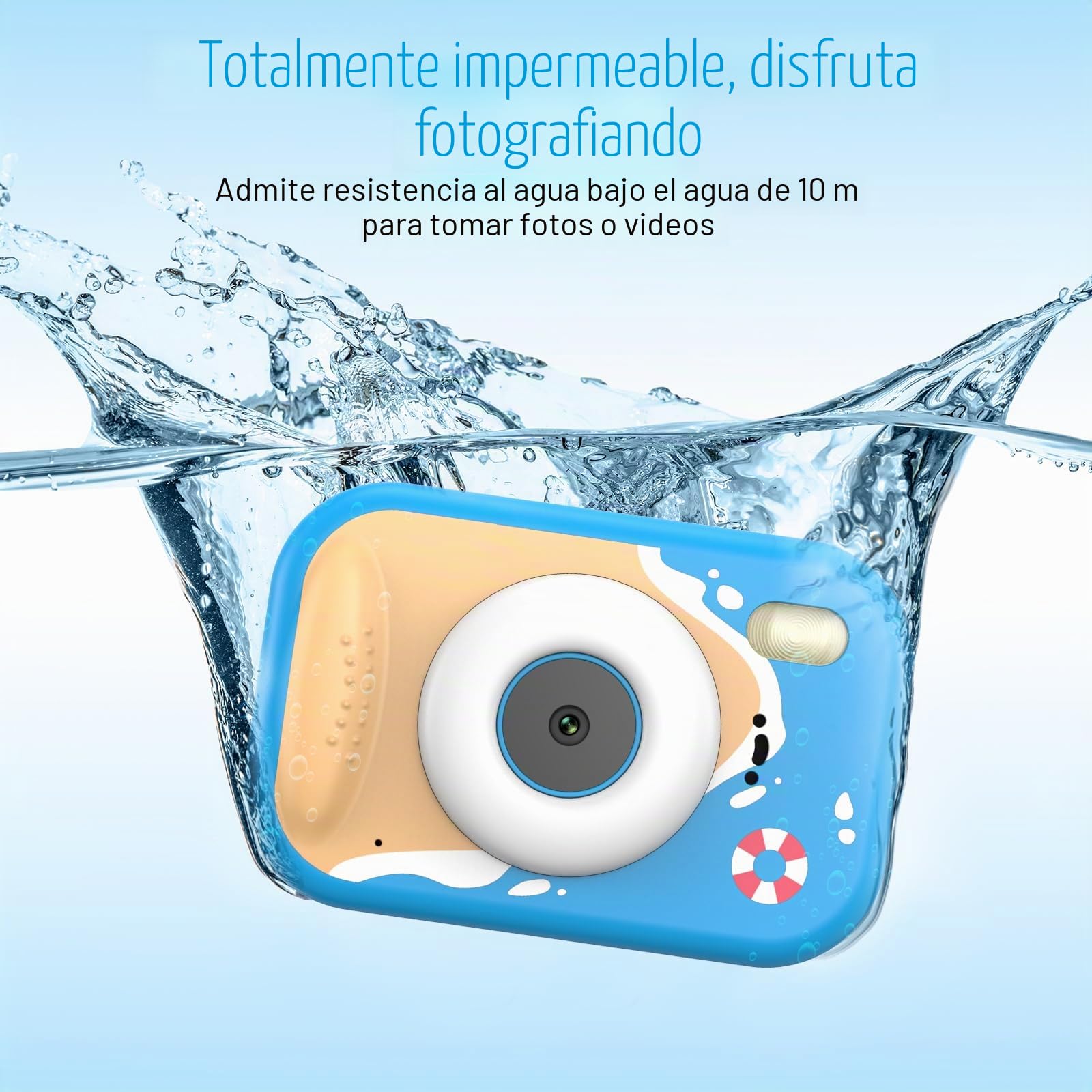 Cámara Fotos Infantil, 48MP HD 1080P Cámara Acuática para Niños con Pantalla de 2,4 Pulgadas + SD 32GB Ideal para Deportes Acuáticos, Natación y Playas (Azul)
