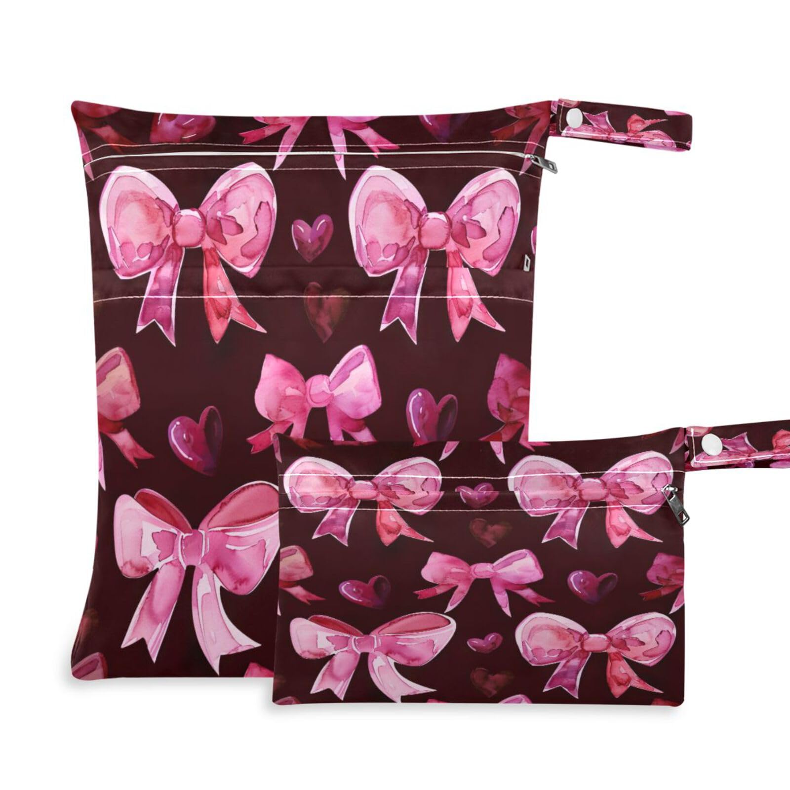 ATTX Cute Bow Tie Wet Dry Bags 2-Pack - Reusable Cloth Diaper Storage for Travel, Beach & Gym | Multi-Use Waterproof Bags for Swimsuits, Baby Clothes, Sports Gear#449