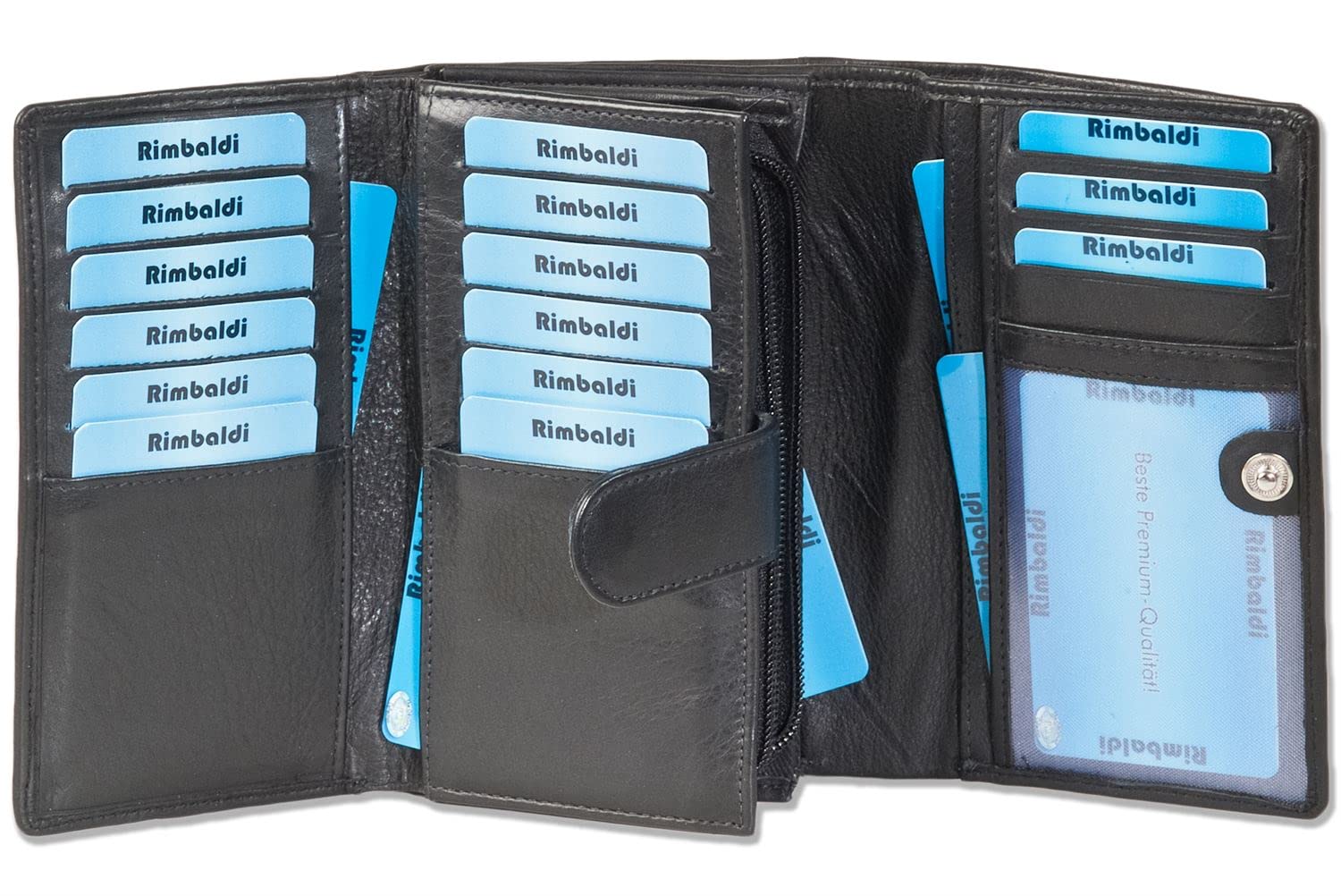 Monedero con mucho espacio, piel natural de vaca, negro (negro) - 2051609