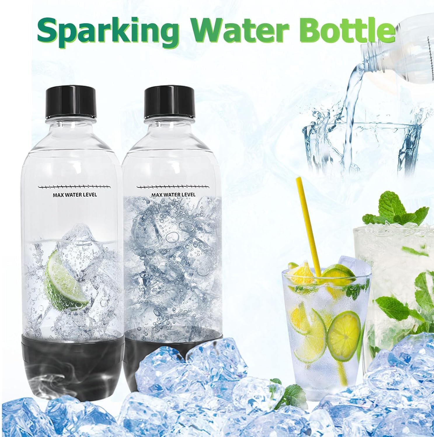Gekufa Soda Bottiglie, 1L Soda Maker Bottiglie 3 Pezzi, Bottiglie per la Carbonatazione BPA Free, Bottiglia Soda PET Riutilizzabile, Bottiglie di Ricambio per Soda Gasatore