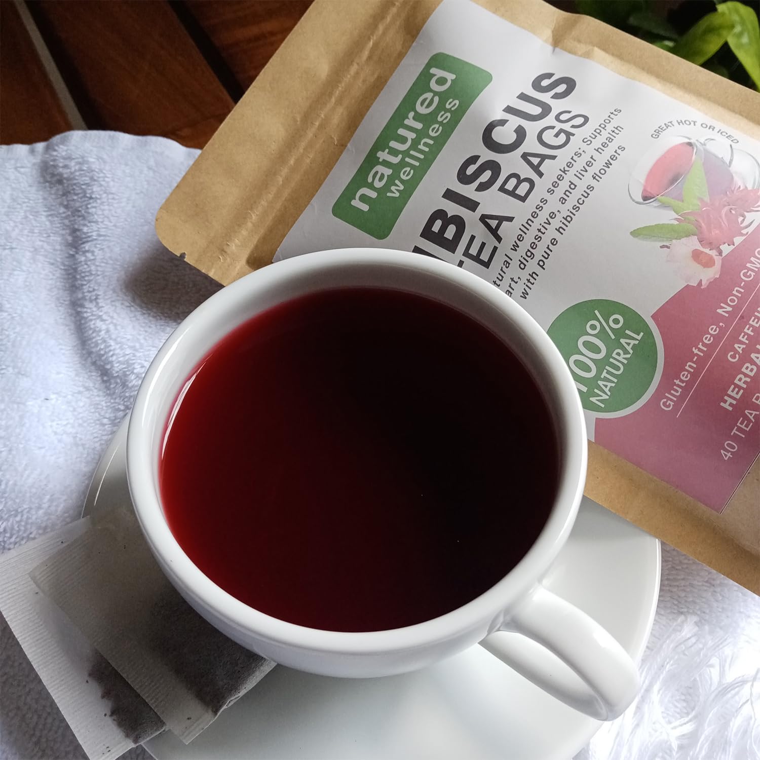 Natured Wellness Hibiscus Tea Bags (40 Count) | Pure Hibiscus Flower Tea | Caffeine Free Herbal Tea | Eco-Conscious Packaging | Tart & Refreshing Hot or Iced | Small Farmers of Sri Lanka - Image 5