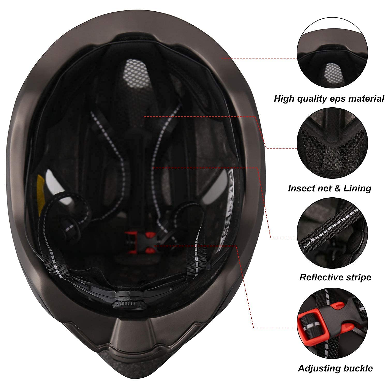 Shinmax Kask rowerowy dla dorosłych, ze światłem USB, kask rowerowy z magnetycznym wizjerem, certyfikat CE, regulowany, lekki kask rowerowy dla mężczyzn i kobiet, z torbą do przechowywania, 57-62 cm