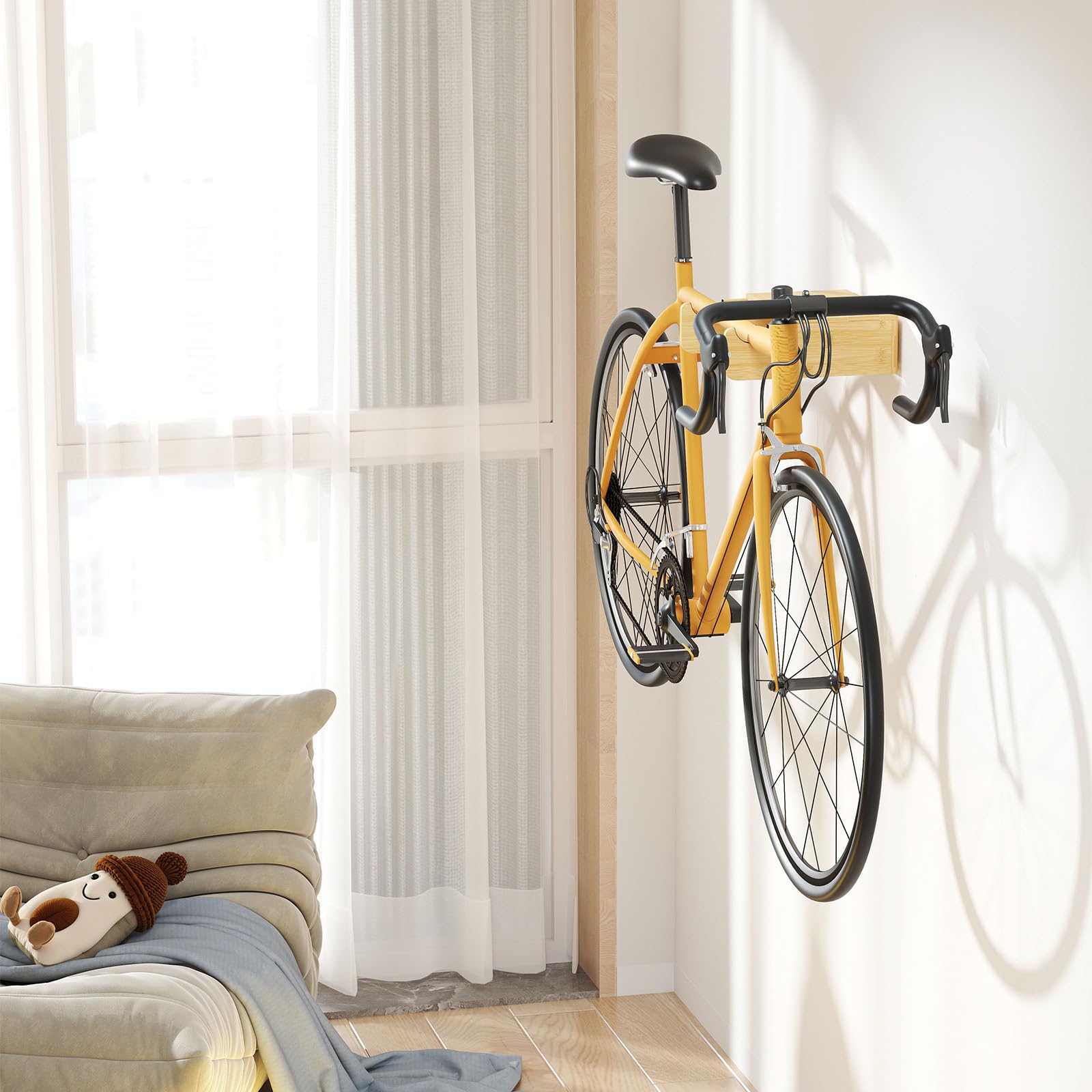 Fahrrad Wandhalterung Bambus - Robuster Bike Wall Mount Mit 15kg Tragkraft  & Gummischutz Fahrradhalterung Garage
