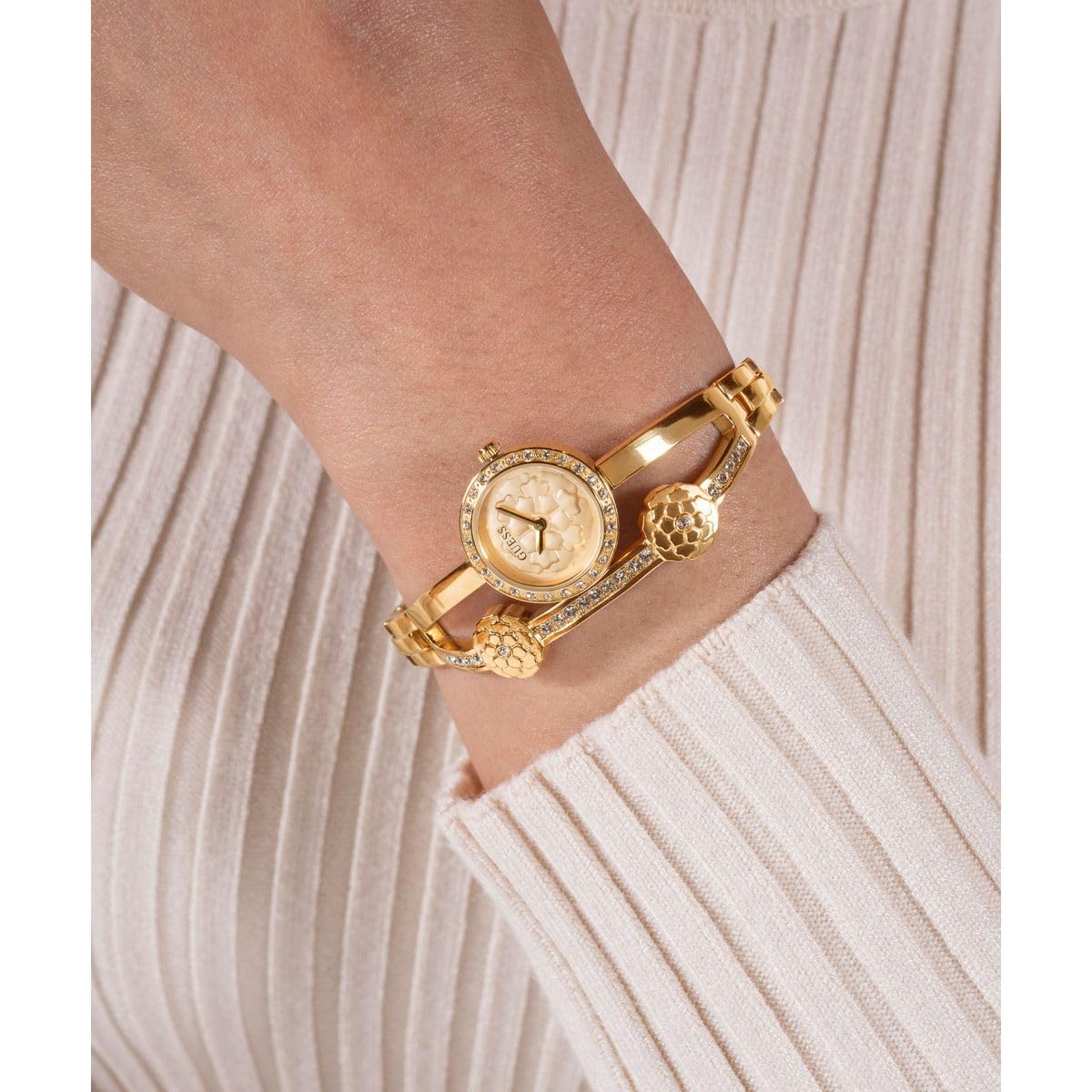 GUESS Chloe Orologio analogico da donna, larghezza cassa 20,5 mm, tonalità oro/champagne, Tonalità oro/Champagne, Classico