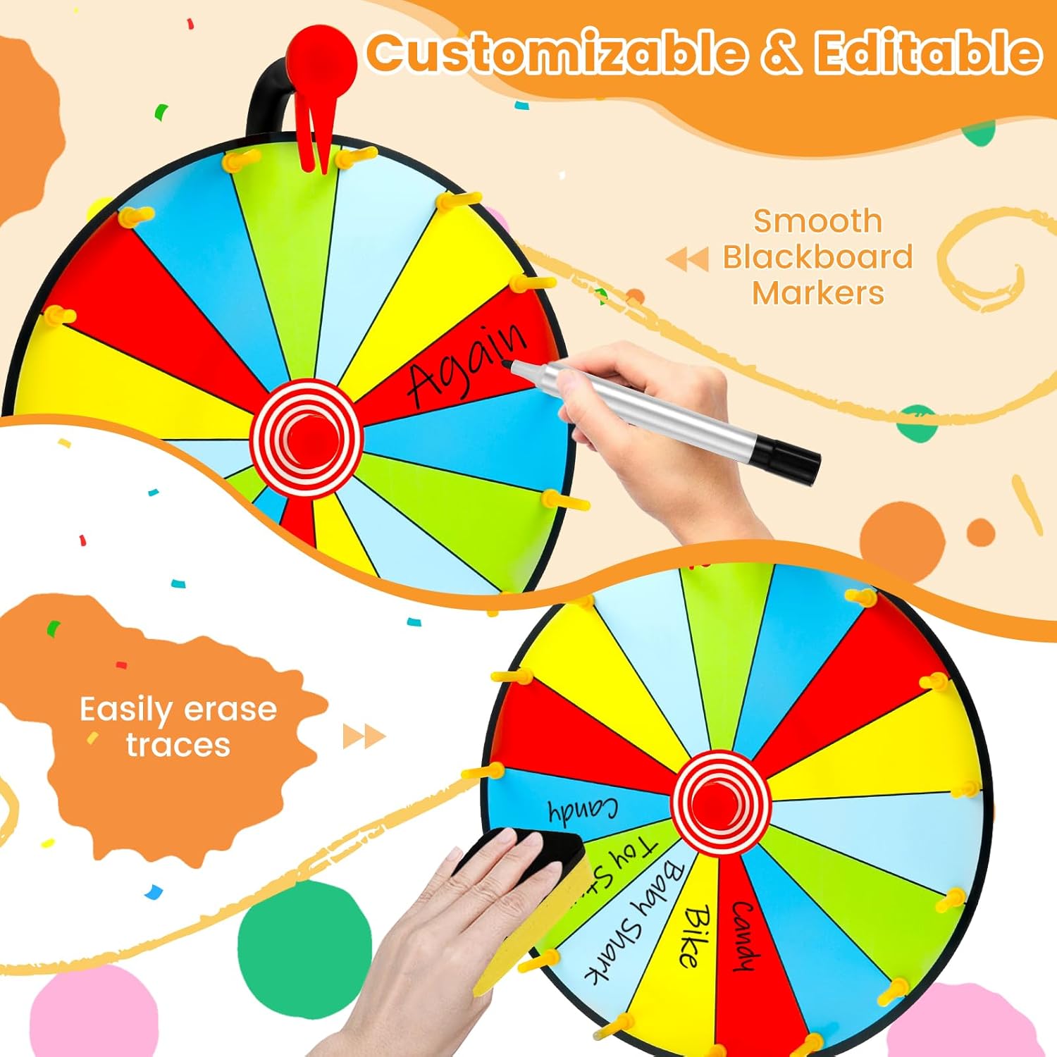 11.8inch Spinning Prize Wheel Tabletop 15/10 Slots Color Roulette Spinner DIY Interactive Spin Wheel with Eraser and Pen Erasable Tabletop Roulette Spinner for Home Trade Show Party (15 Slots)