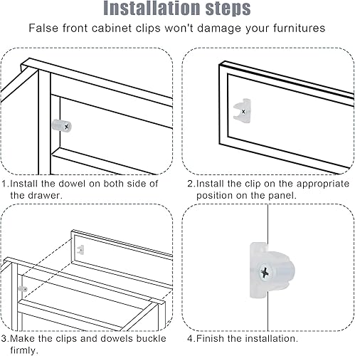 Miniatura 4 de Paquete de 10 clips falsos para gabinete delantero, con tornillos acrílicos falsos clips de cajón de gabinete para frentes de cocina, cajones de