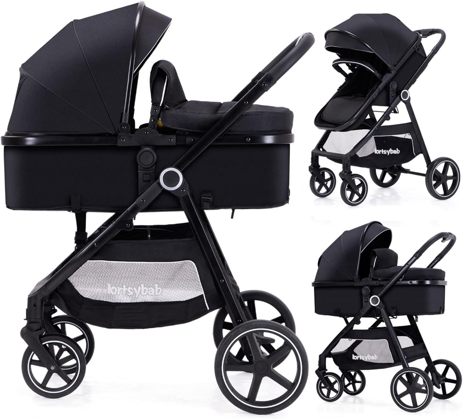2-in-1 Baby Stroller - Folding Infant Newborn Pram Stroller with Reversible Seat - Toddler Strollers for 0-36 Months Old Babies