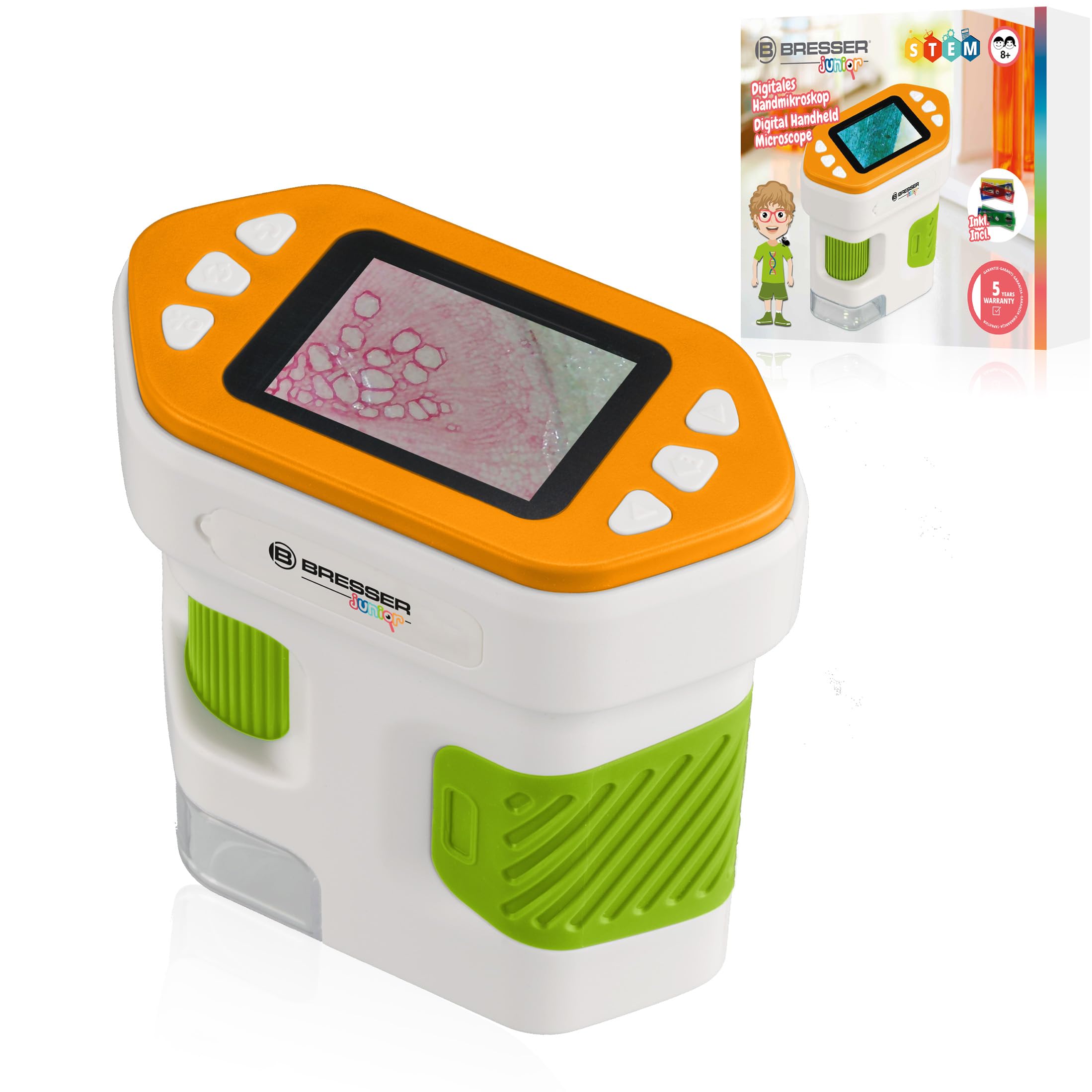 Bresser Junior Digitales Taschenmikroskop für Kinder mit Display Foto Video USB-C bis 94x Vergrößerung