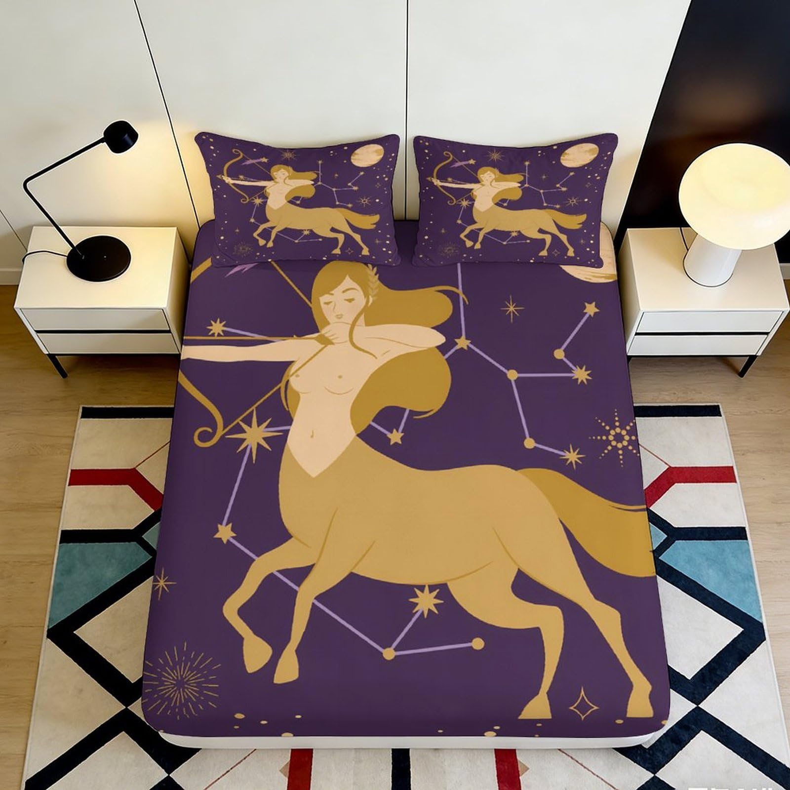 3D Printed Zodiac Horse Fitted Sheet Microfiber Deep Pocket Bedroom Bedding Horse Star Mattress Fitted Cover for Adults Teens 200x200x25cm 90x200x25cm