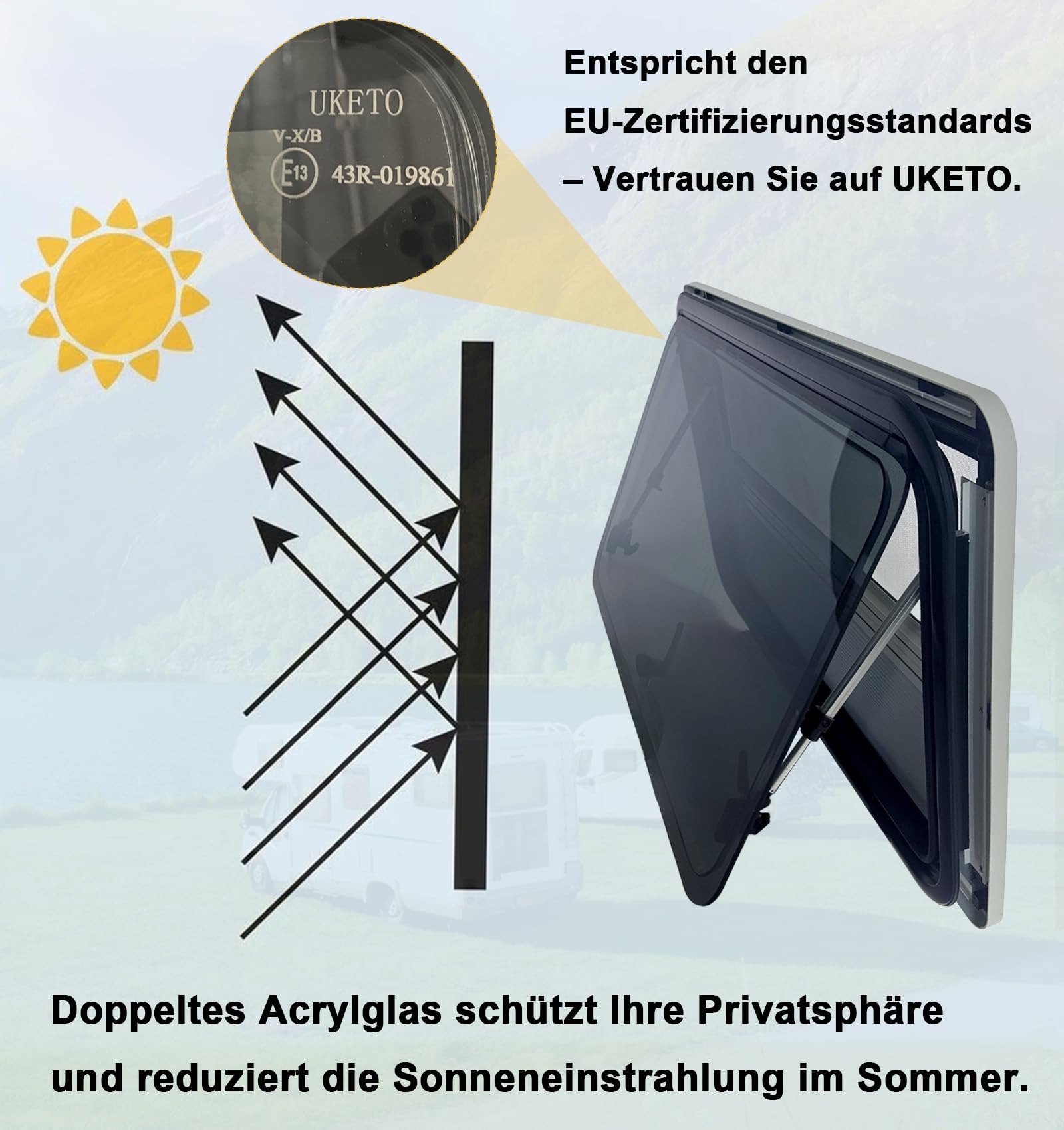 Wohnmobilfenster 600x450mm - Ausstellfenster Mit Rollo & Fliegengitter