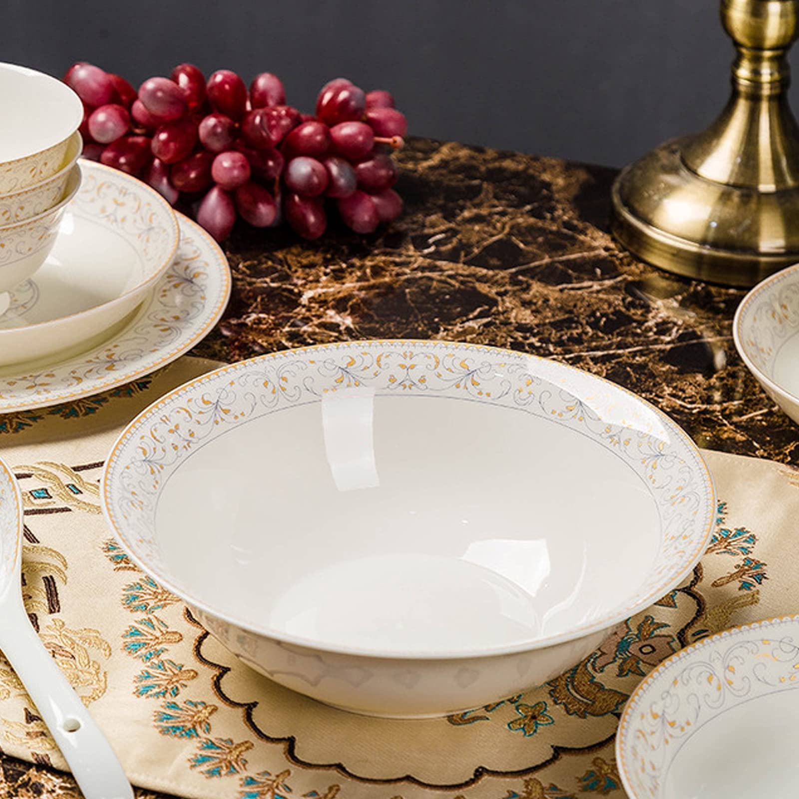 Zestaw Ceramicznych Naczyń Obiadowych W Stylu Retro, Piękny Zestaw Z Porcelany W Kolorze Złotym I Białym, Idealny Na Domowe Przyjęcie, Wesele, Hotel, Boże Narodzenie