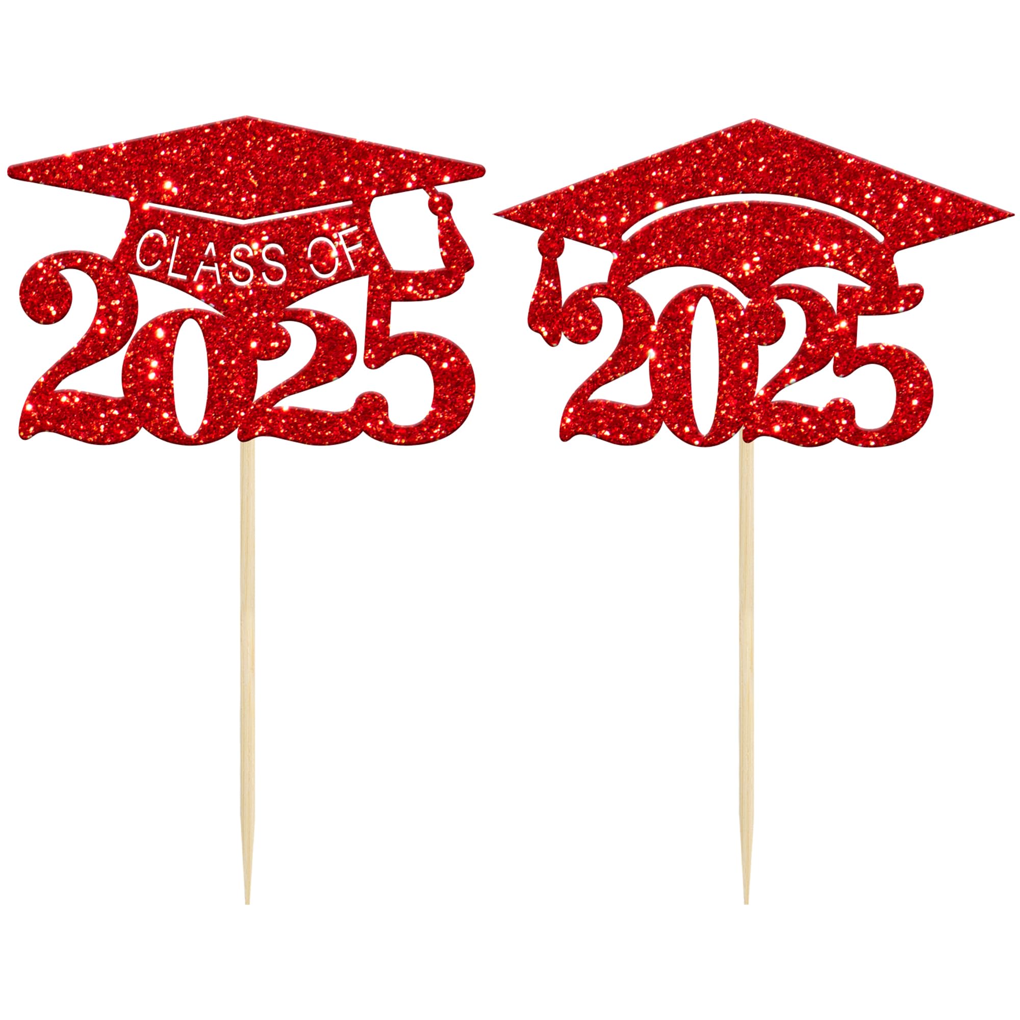 Gyufise 24 Pack 2026 Graduation Cap Cupcake Toppers Red Glitter Class of 2026 Congrats Grad Cap Cupcake Picks for So Proud of You 2026 Graduation Theme Party Cake Decorations Supplies - Image 3
