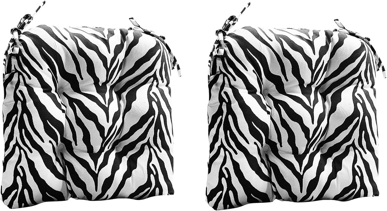 FBTS Prime Outdoor Wicker Chair Cushions Set of 2 Black Zebra 16x17 Inch Patio Tufted Seat Cushions for Outdoor Patio Garden Furniture