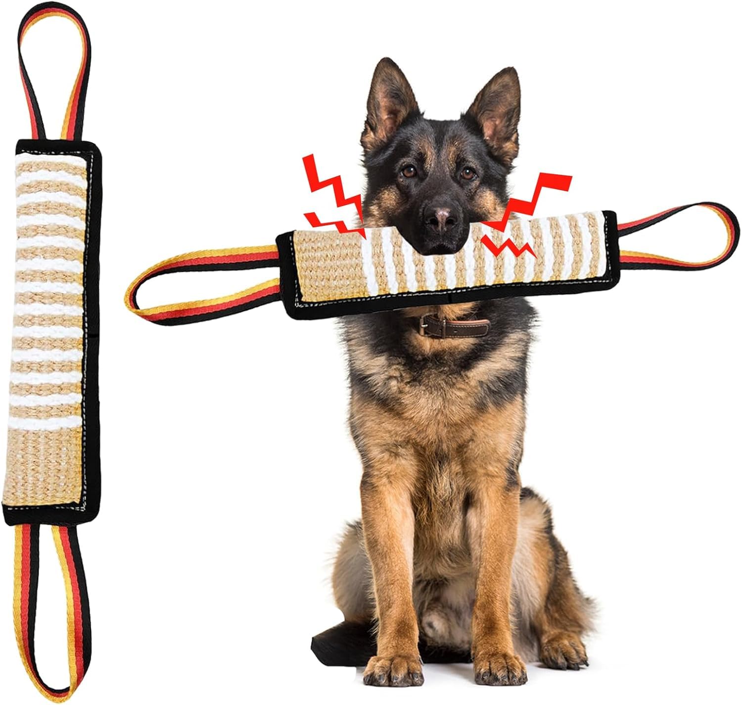ASOCEA Dog Tug Toy Bite Jute Pillow Pull Toy Tough Squeaky Dog Toys with 2 Handles for Medium