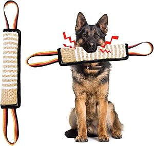 ASOCEA Dog Tug Toy Bite Jute Pillow Pull Toy Tough Squeaky Dog Toys with 2 Handles for Medium