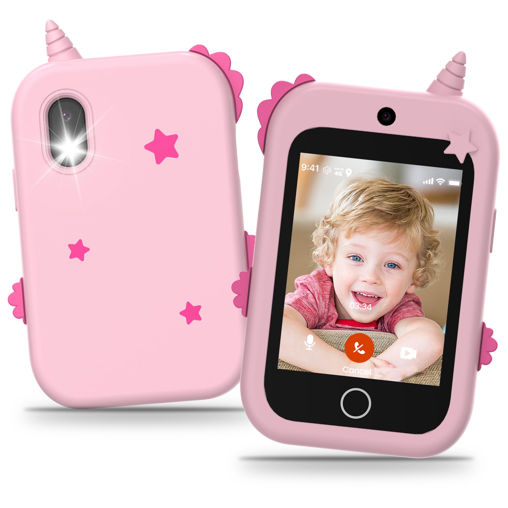 Telefono per Bambini, 4G Telefono Giocattolo per Bambini con GPS Videochiamate Chat Vocale SOS Due Fotocamera Contapassi Modalità scuola Sveglia, Cellulare per Bambini Smartphone Regalo di Compleanno