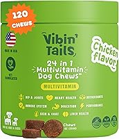Vista 8 de Vibin' Tails Multivitamínico 24 en 1 para perros, glucosamina, condroitina, soporte para cadera y articulaciones, probióticos y omega-3, piel
