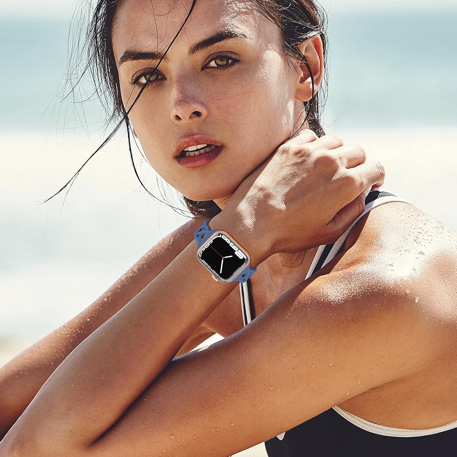 Slim Silicone Bands Compatible with Apple Watch Band 40mm 38mm 41mm 42mm 44mm 45mm 49mm Women,Breathable Braided Lace Thin Soft Sport Strap Replacement Wristbands for iWatch SE Series 9 8 7 6 5 4 3 2