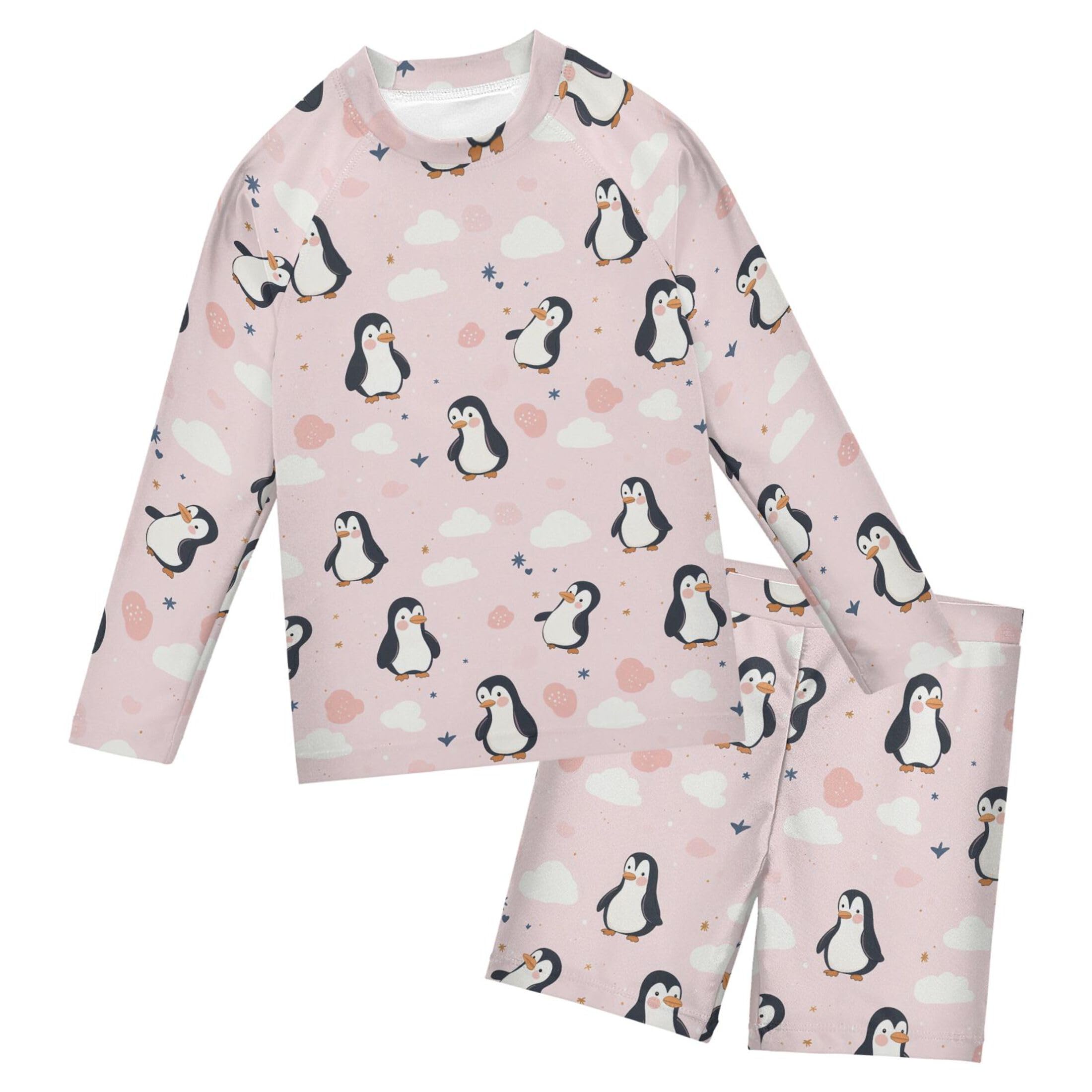 Cute Penguins Toddler and Baby Boys' 2-Piece Swimsuit Trunk, Long Sleeve Rashguard Bathing Suit B0404952