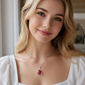VONSSY Classic Oval Pendant Necklace | Crystal Waterdrop Birthstone Teardrop Necklace | Jewelry Gift for Mother Wife Girfriend Daughter Her