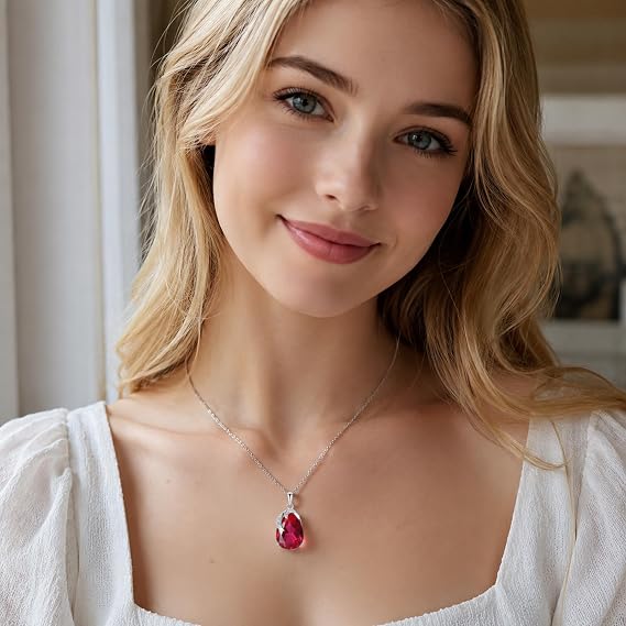 VONSSY Classic Oval Pendant Necklace | Crystal Waterdrop Birthstone Teardrop Necklace | Jewelry Gift for Mother Wife Girfriend Daughter Her