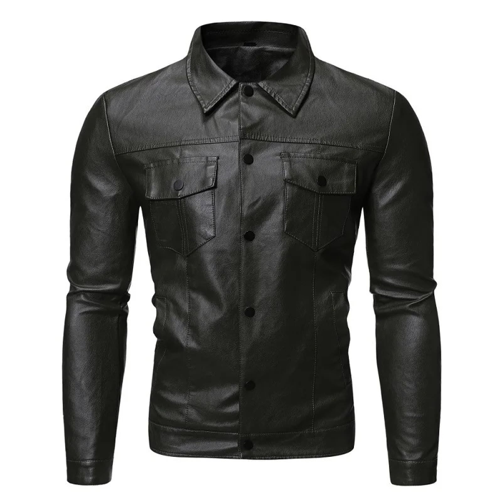 ORDOBO Chaqueta De Cuero Para Hombre - Chaqueta De Cuero Estilo Motero Ajustada Con Solapa De Un Solo Pecho Con Bolsillo Resistente Al Viento Para Otoño E Invierno