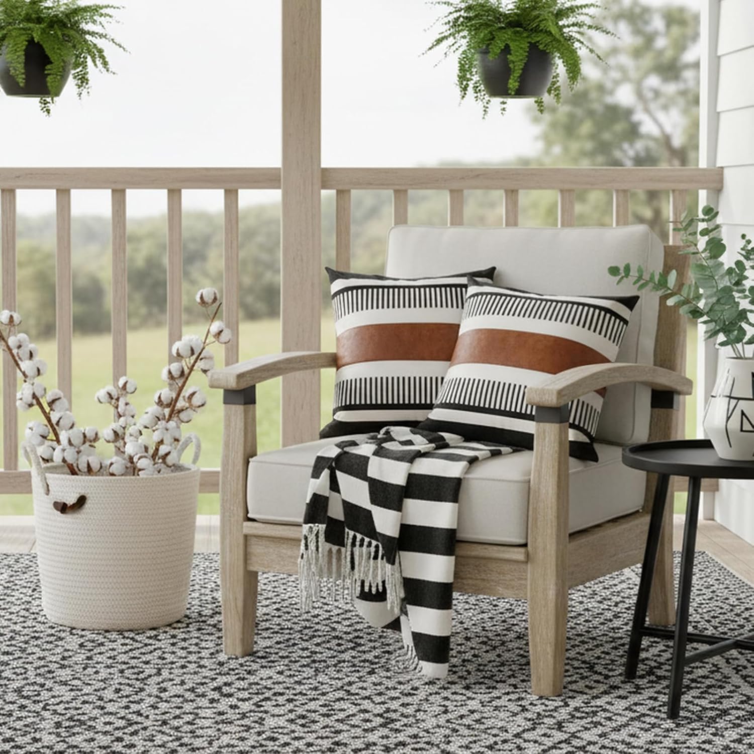 Pack of 2 Farmhouse Throw Pillow Covers for Couch Sofa Decorative Faux Leather Square Cushion Cover Tribal Stripe Accent Pillow Case 18 x 18 Inch,Black