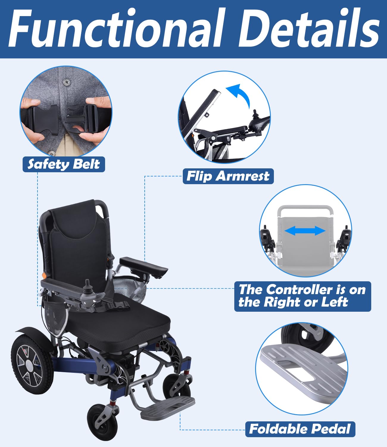 Sedia a rotelle leggera pieghevole portatile per adulti – Elettrica intelligente ultraleggera Power sedia a rotelle motorizzata con batteria da 12 AH Gamma 20 km – Approvato dalla compagnia aerea