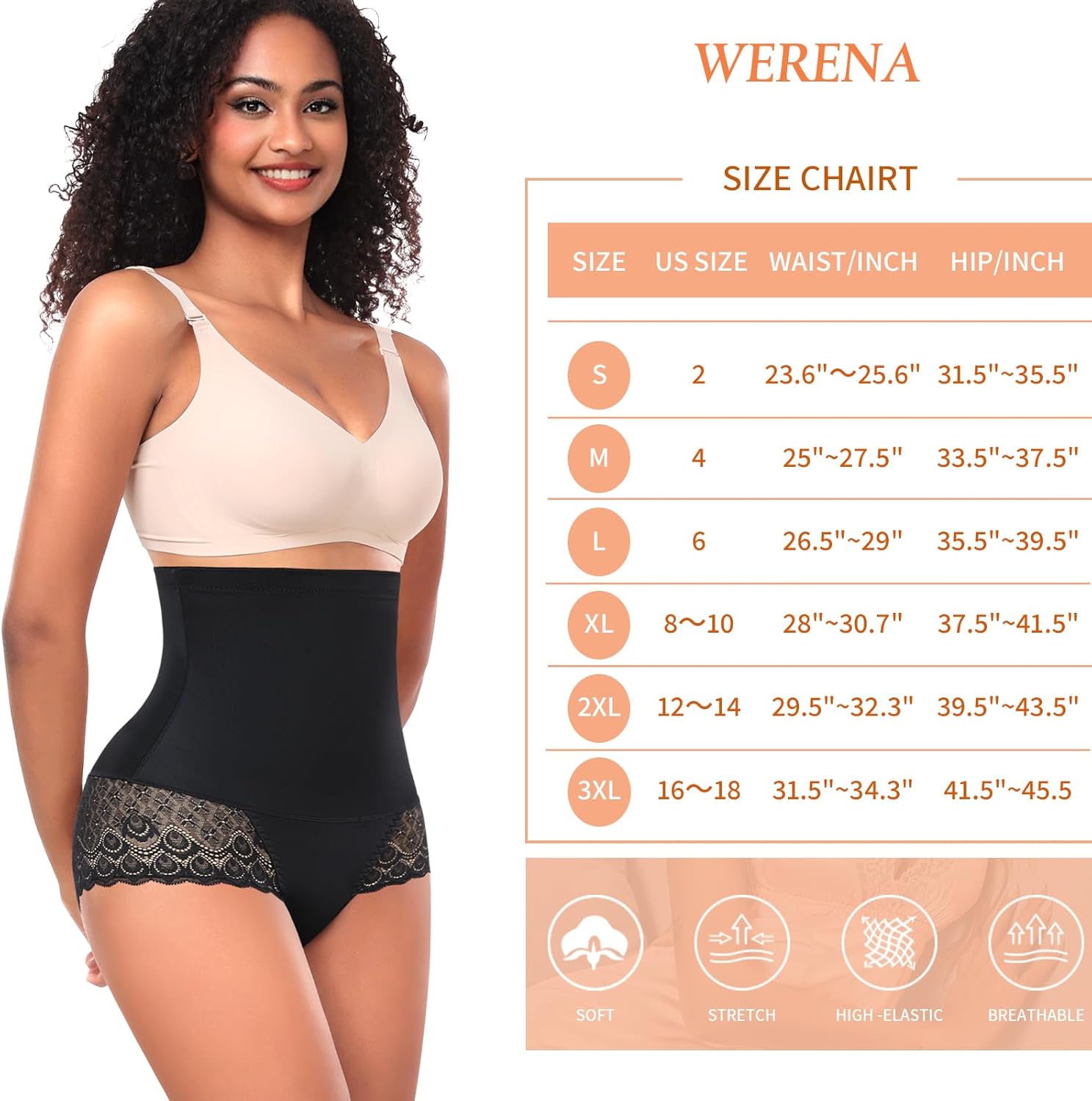 Werena Tummy Control Shapewear Panties for Women High Waisted Shaping Underwear Lace Body Shaper Girdle - Image 6