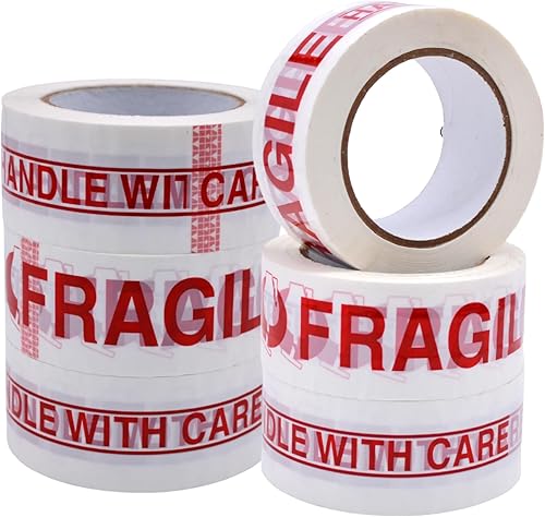 Miniatura 9 de WOD CST2FW Cinta frágil con cinta de embalaje de 2 pulgadas x 110 yardas. Cinta de sellado de cartón resistente con letras rojas para carga frágil y