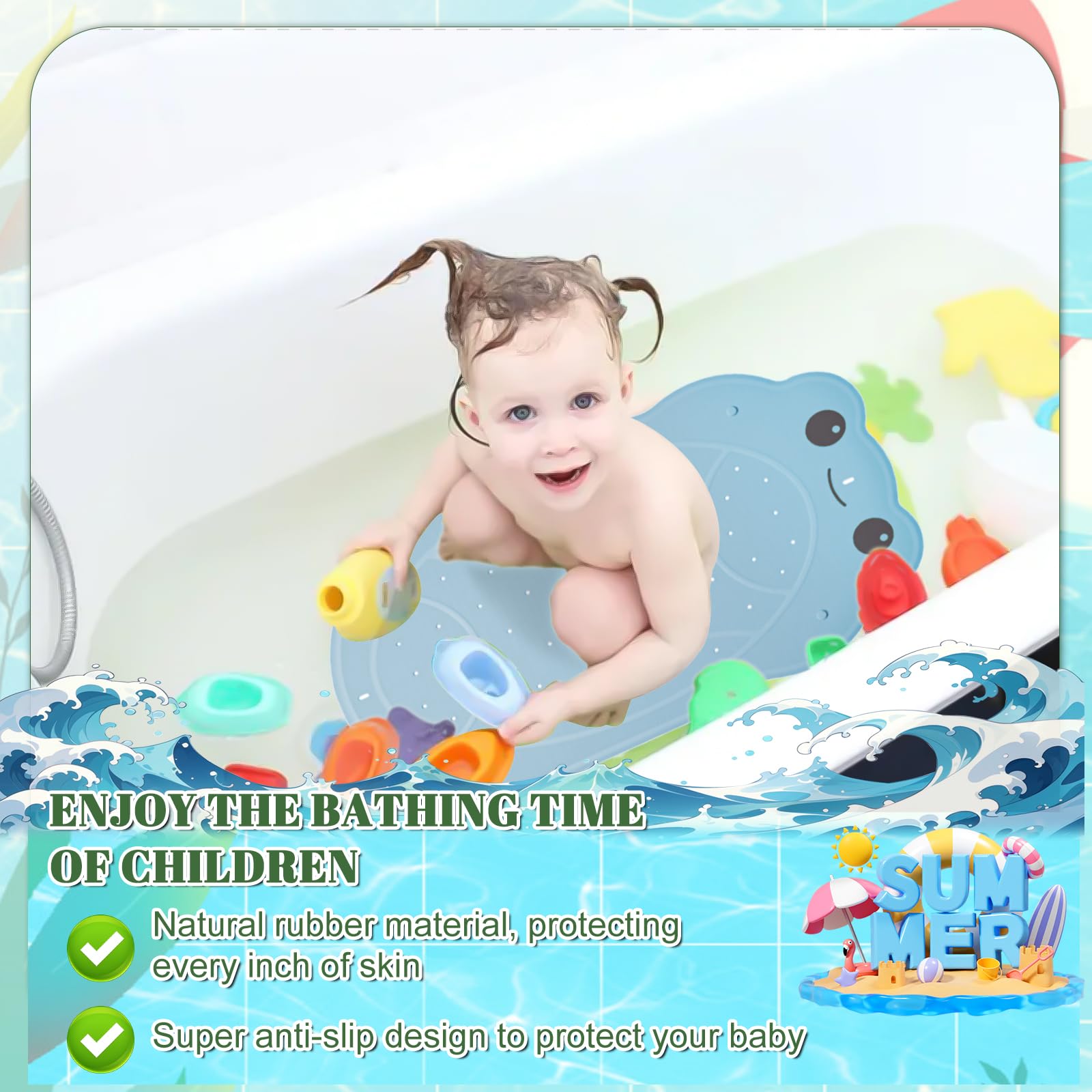 Tapis de Bain antidérapant pour Bébé en Forme de Grenouille 76 x 45 cm sans BPA Bleu