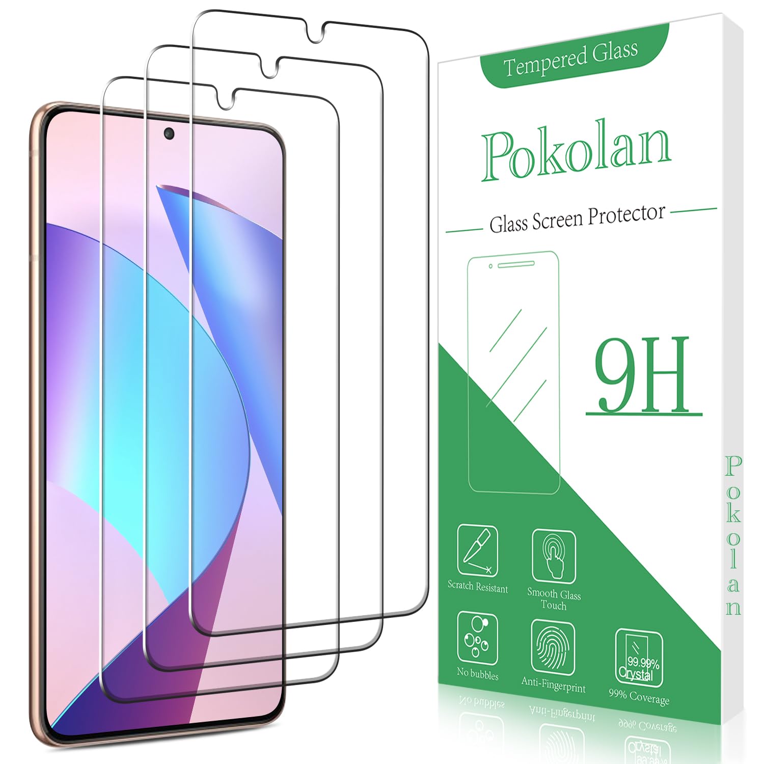 Pokolan (3 Pack Designed for Samsung Galaxy S21 5G 6.2-Inch Tempered Glass Screen Protector, Anti Scratch, Bubble Free, Case Friendly