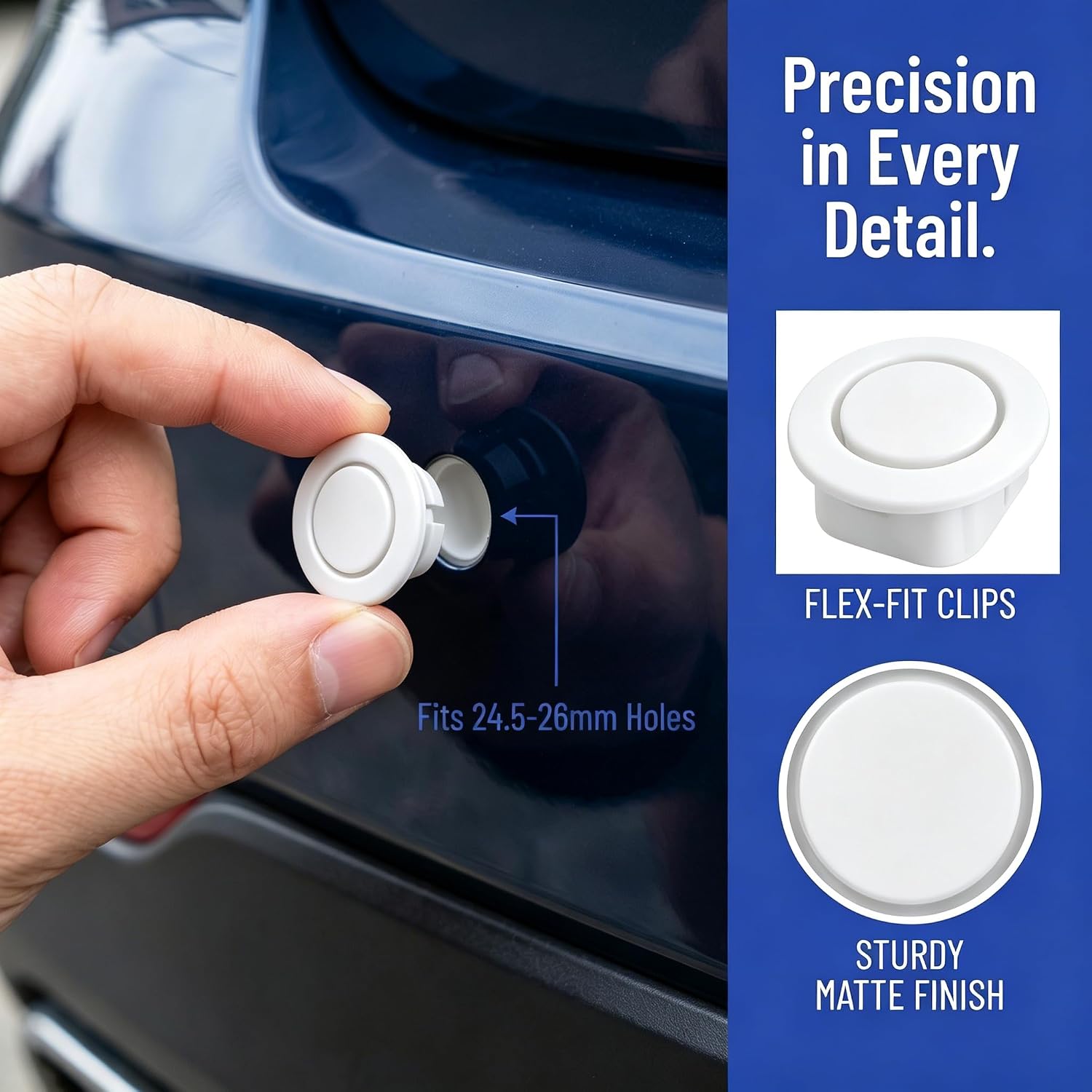 10 PCS Car Front Rear Bumper Radar Hole Cover Plugs, Backup Radar Sensor Hole Cover, Durable Plastic Auto Body Plug for Bumper Protection, Universal for 25-26mm Radar Holes(White)