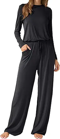 LAINAB Womens Soft Summer Jumpsuits Short Sleeve Casual Wide Legs Rompers
