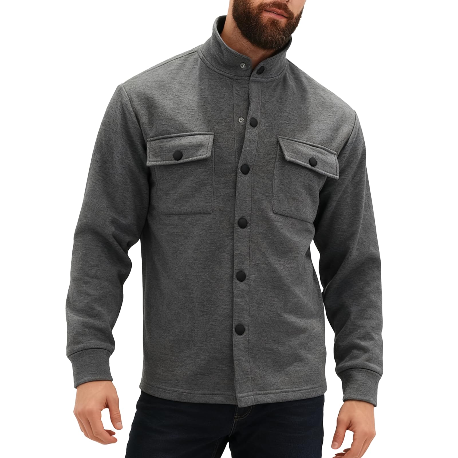 Fall Casual Stand Collar Jackets Button Front Fashionable Warm Long Sleeve Casual Coat With Pocket