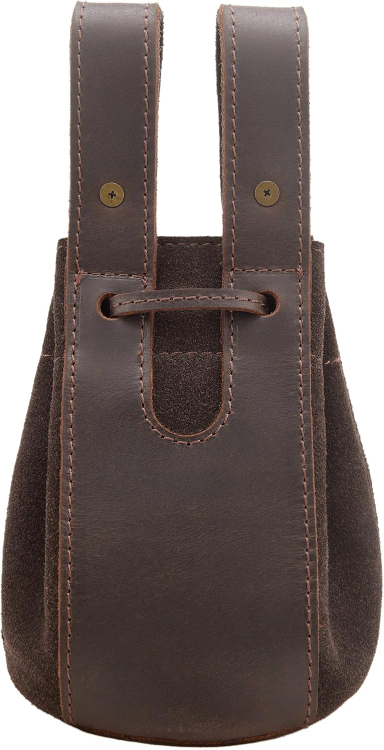 Tas Trost Durable Leather Drawstring Cartridge Bag, Carrier Ammo Pouch Shotshell Storage Attached Belt Waist