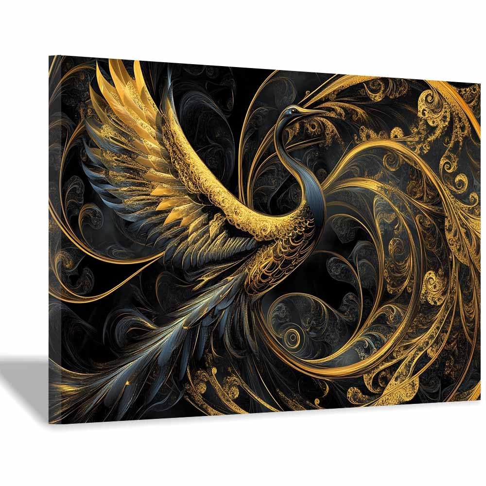JOSUE Animals Wall Art Canvas Prints Abstract Lines Tree Abstract Pictures for Living Room Home Wall Decoration(Gold 22)-60x90cm Framed