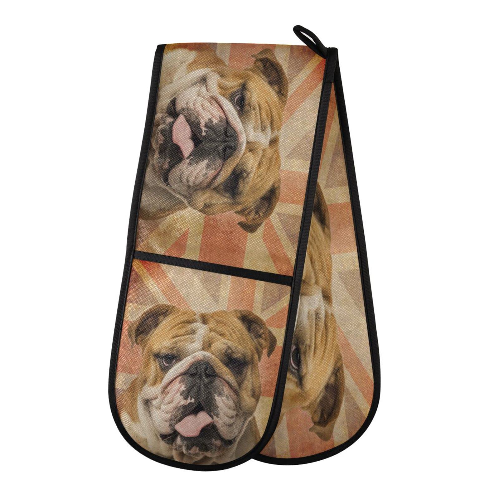 Youjuner Colour 56 Double Oven Glove Uk Flag English Bulldog Heat Resistant Double Ovens Mitt Modern Cooking Gloves Potholders