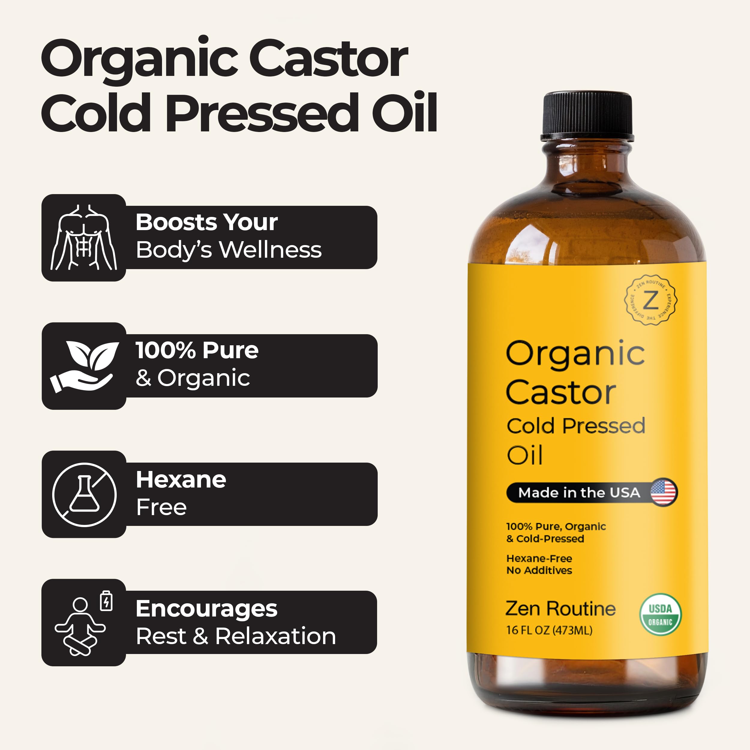 Zen Routine Organic Castor Oil – Cold Pressed, Unrefined