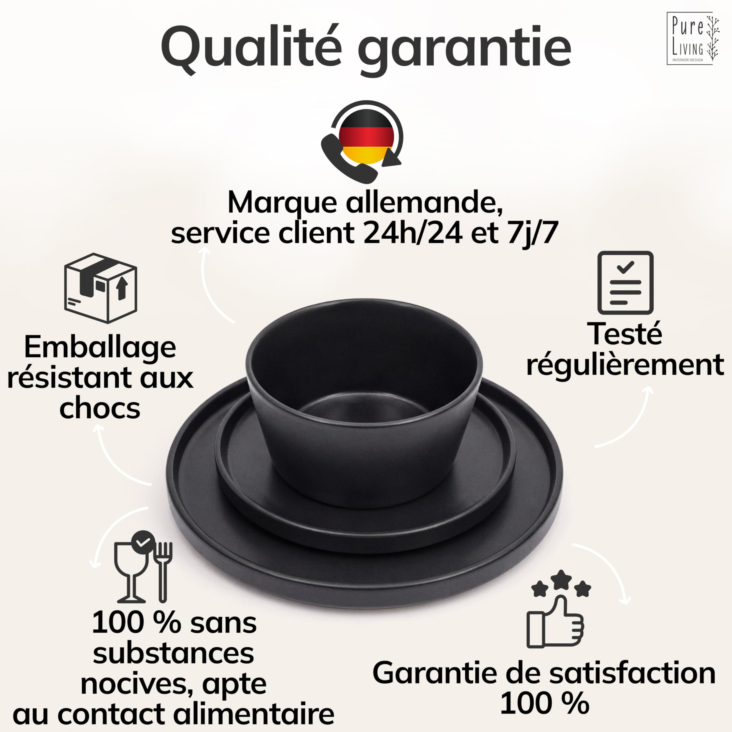 Ensemble de Vaisselle en Grès Noir Manhattan 18 pièces - Service de Table 6 Personnes - Design Urbain Élégant - Assiettes Noires Mattes - Compatible Lave-vaisselle et Micro-ondes - Style Urbain Chic