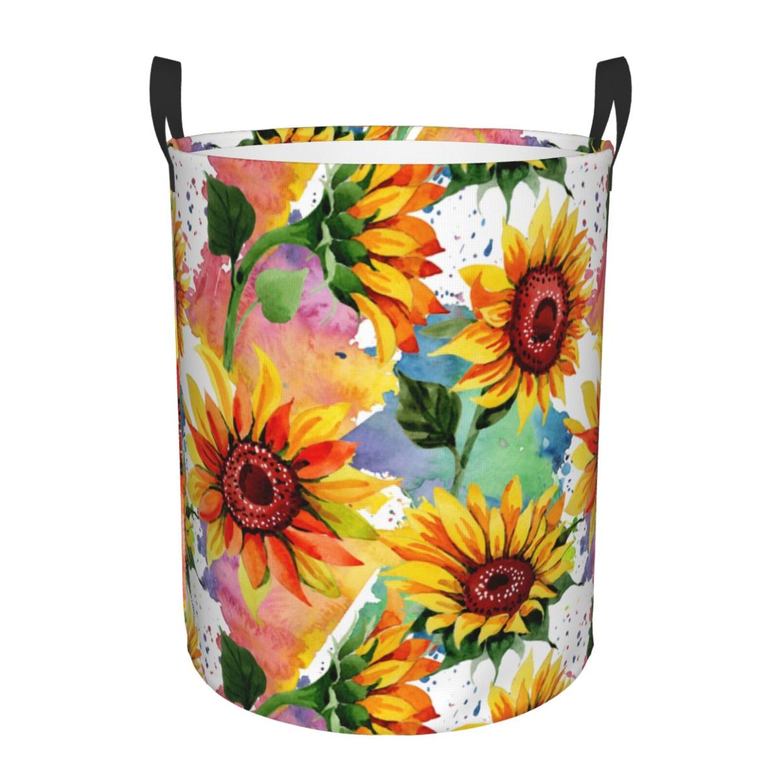 Laundry Basket Wildflower Sunflower Laundry Hamper Waterproof Idea Hampers Large Collapsible Baskets with Handle Suitable for Bedroom Bathroom Utility Room Kitchen